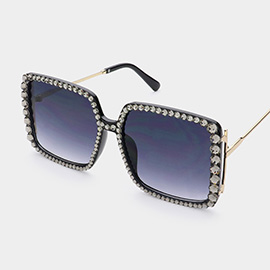 Bling Studded Square Frame Wayfarer Sunglasses