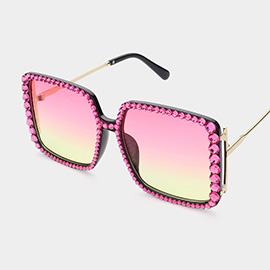 Bling Studded Square Frame Wayfarer Sunglasses