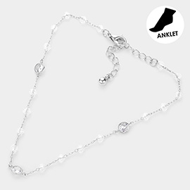 Clear Stone Bezel Pointed Faceted Beads Station Anklet