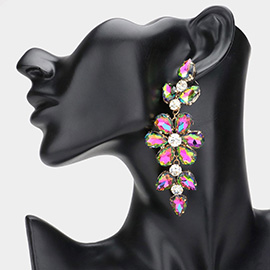 Flower Glass Stone Cluster Accented Evening Earrings