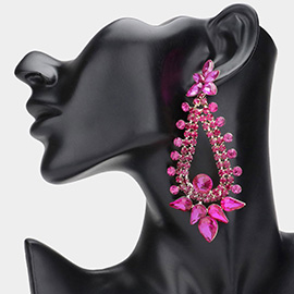 Teardrop Round Cluster Embellished Dangle Evening Earrings