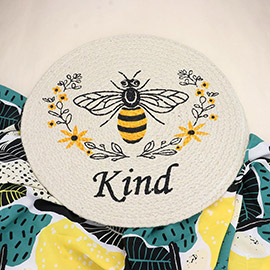 Kind Message Honey Bee Printed Nautical Braided Round Potholder Trivet Placemat