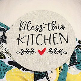 Bless The Kitchen Message Printed Nautical Braided Round Potholder Trivet Placemat
