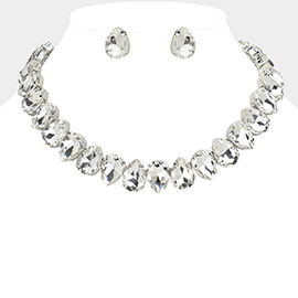 Teardrop Stone Cluster Link Evening Necklace