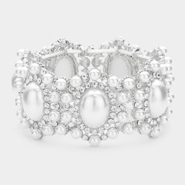 Oval Pearl Accented Link Stretch Bracelet