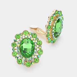 Oval Stone Accented Clip on Evening Earrings