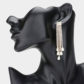 Teardrop Pearl Tip Rhinestone Paved Fringe Evening Earrings