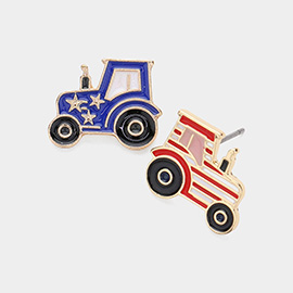 Enamel American USA Flag Car Stud Earrings