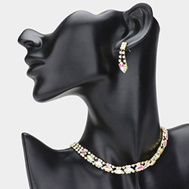 Marquise Stone Accented Rhinestone Paved Evening Choker Necklace
