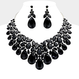 Teardrop Stone Cluster Embellished Evening Necklace