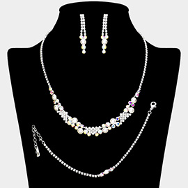 Pearl Embellished Rhinestone Paved Jewelry Set