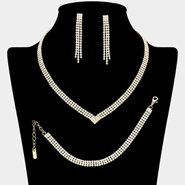 Rhinestone Paved V Shaped Necklace Jewelry Set