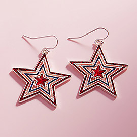 Enamel American USA Flag Star Dangle Earrings