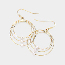 Pearl Pointed Abstract Triple Open Circle Dangle Earrings