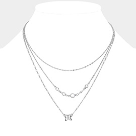 Butterfly Pointed Triple Layered Necklace