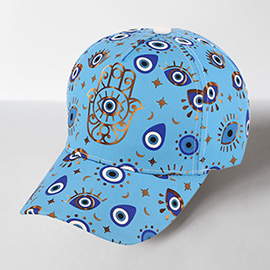 Hamsa Hand Pointed Evil Eye Pattern Printed Baseball Cap