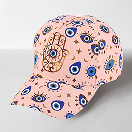 Hamsa Hand Pointed Evil Eye Pattern Printed Baseball Cap