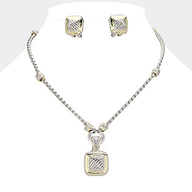 Chunky Two Tone Square Metal Pendant Necklace