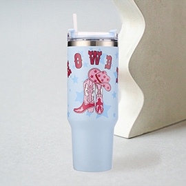 Howdy Cowboy Boots Printed 40OZ Stainless Steel Tumbler With Handle