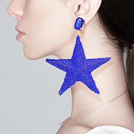 Rhinestone Embellished Metal Star Dangle Earrings