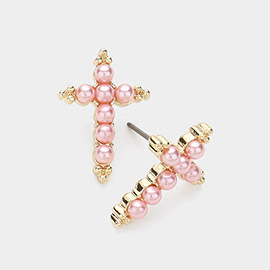 Pearl Cross Stud Earrings