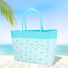 Aztec Pattern Basket Weave Tote Bag / Shoulder Bag