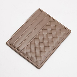 Faux Leather Basket Weave Card Holder Wallet