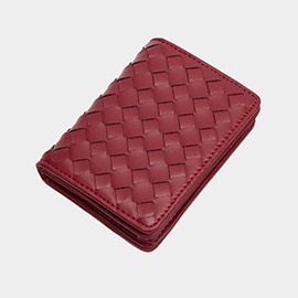 Faux Leather Basket Weave Fold Card Holder Wallet