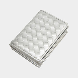 Faux Leather Basket Weave Fold Card Holder Wallet