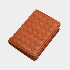 Faux Leather Basket Weave Fold Card Holder Wallet