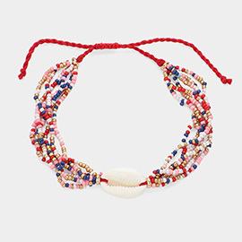 Puka Shell Pointed Multi Beaded Cinch Pull Tie Bracelet