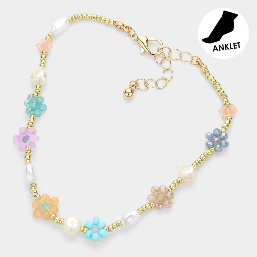 Faceted Beaded Flower Anklet