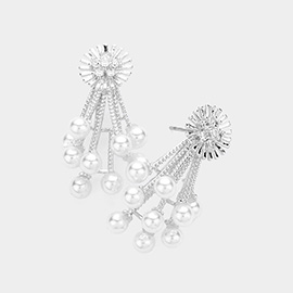 CZ Stone Paved Flower Pearl Embellished Earrings