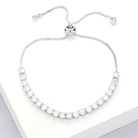 Stainless Steel Round CZ Stone Tennis Chain Cinch Pull Tie Adjustable Bracelet