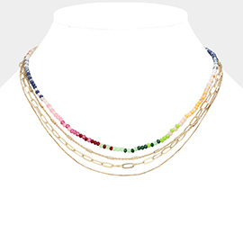 Faceted Beaded Metal Chain Layered Necklace