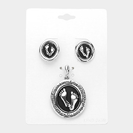 Enamel Baby Footprint Pendant Set