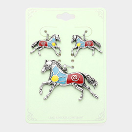 Enamel Western Horse Pendant Set