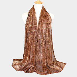 Sheer Solid Color Sparkling Metallic Line Patterned Lightweight Scarf / Shawl