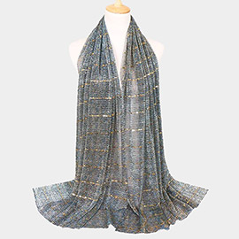 Sheer Solid Color Sparkling Metallic Line Patterned Lightweight Scarf / Shawl