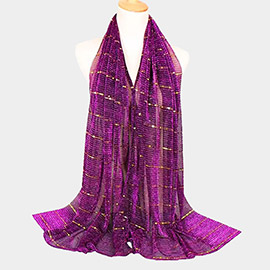 Sheer Solid Color Sparkling Metallic Line Patterned Lightweight Scarf / Shawl