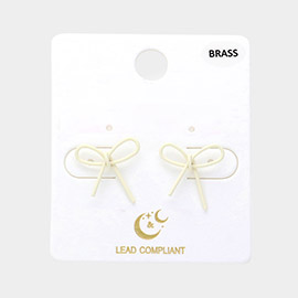 Brass Metal Wire Bow Stud Earrings