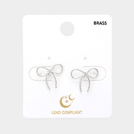 Textured Wire Metal Bow Stud Earrings