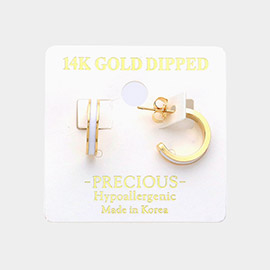 14K Gold Dipped Hypoallergenic Enamel Line Pointed Mini Hoop Earrings