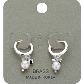 Pearl Star Charm Dangle Huggie Hoop Earrings