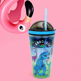 HOT FOCUS - Kids Dinosaur Printed 2-in-1 Snack N Drink Tumbler with Snack Container