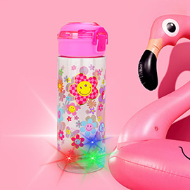 HOT FOCUS - Kids Light Up Flower Smile Emoji Printed Water Bottle