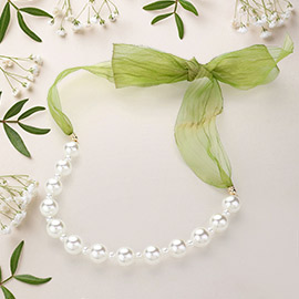 Ribbon Pearl Necklace