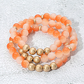 3PCS - Metal Ball Pointed Beaded Stretch Multi Layered Bracelets