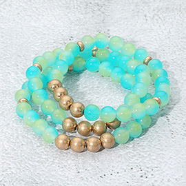3PCS - Metal Ball Pointed Beaded Stretch Multi Layered Bracelets