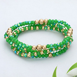 4PCS - Metal Ball Pointed Faceted Beaded Stretch Multi Layered Bracelets